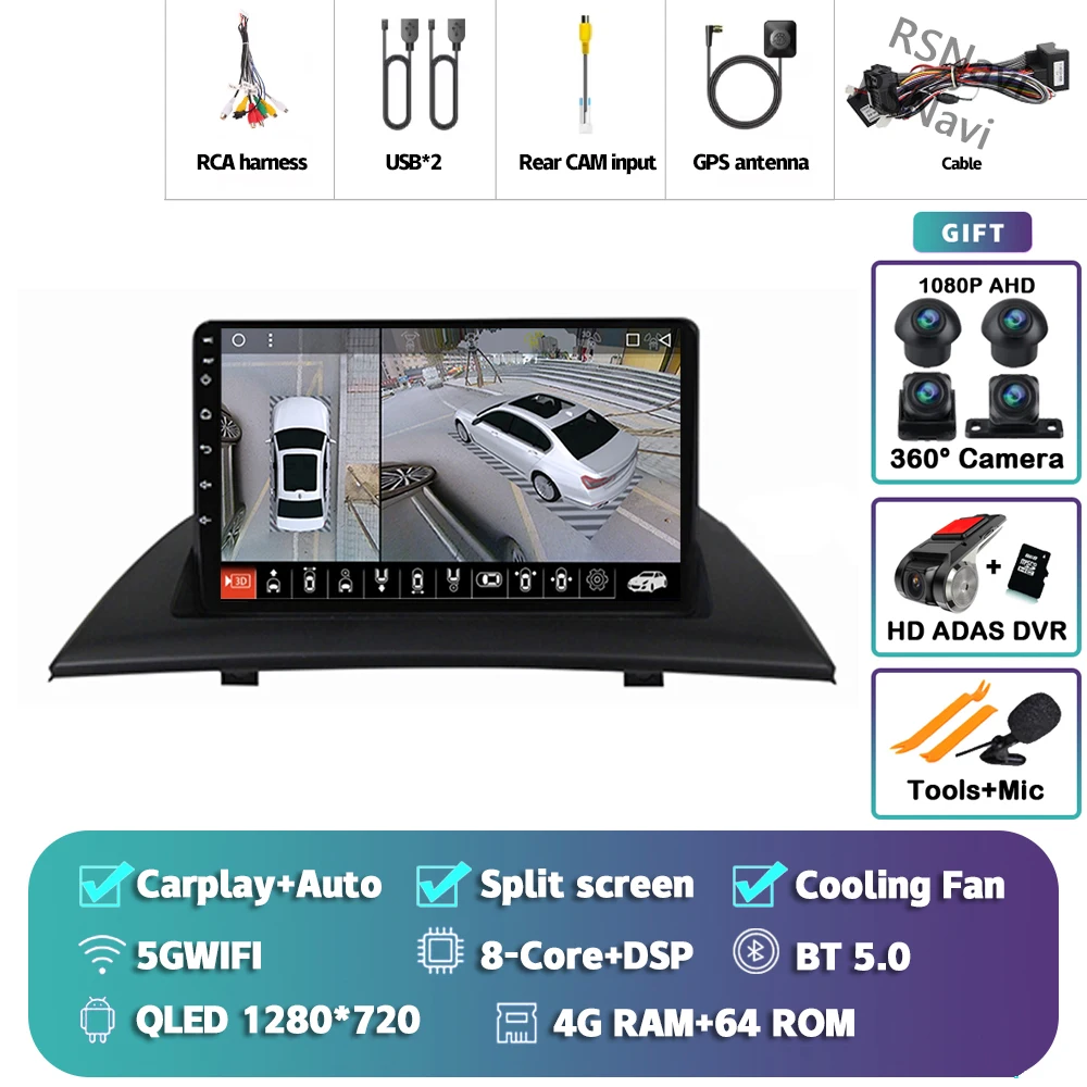 Android 15 Carplay Auto Voor BMW X3 E83 2004-2012 Autoradio GPS Speler Multimedia stereo 360 Camera navigatie Video AI Voice