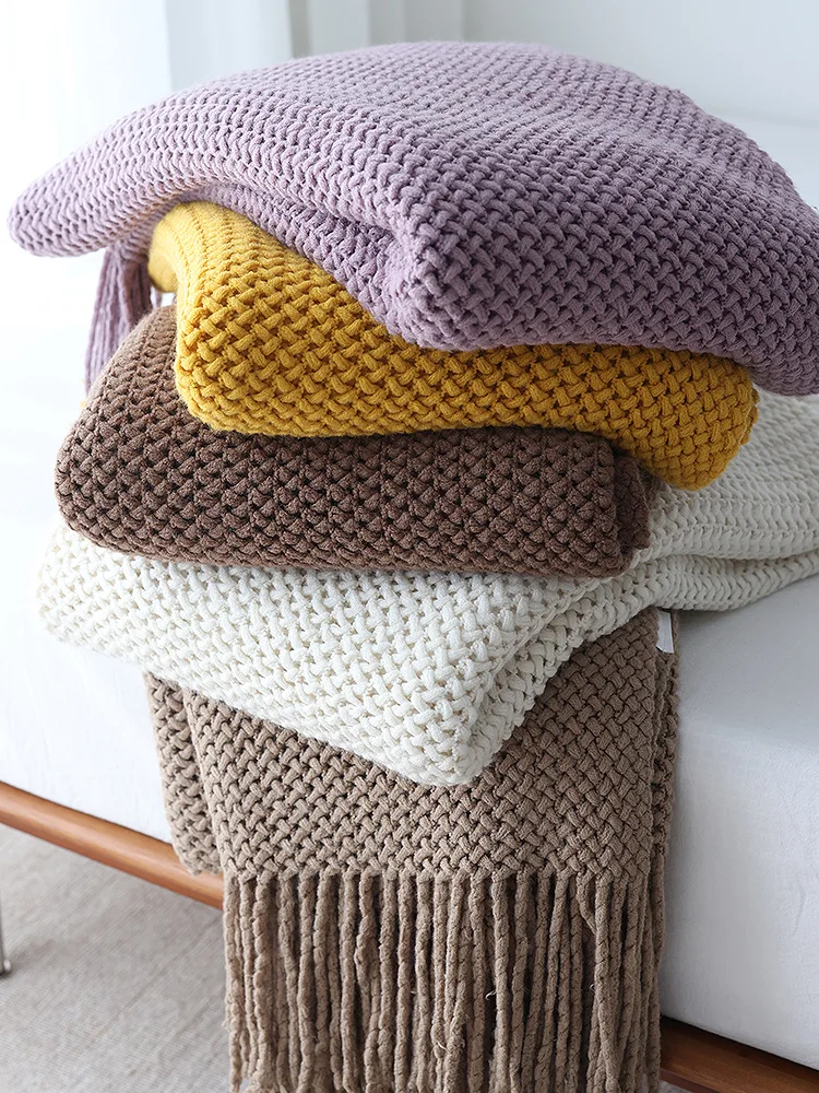 Gestrickte Khaki-Wurfdecke Leichte Jacquard-Strickdecke für Couch, Sofa, Bett, Stuhl, Gemütliche Textur im Landhausstil – Detail 7