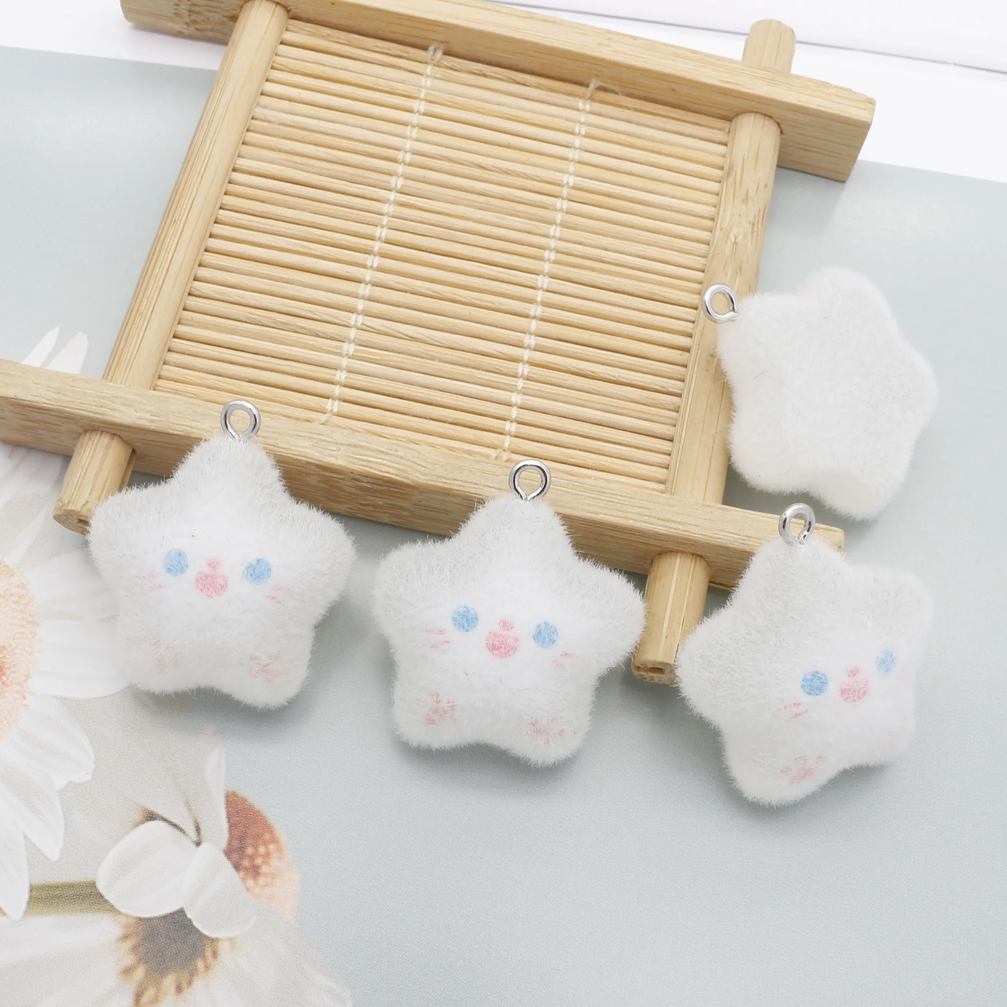 

10pcs Resin Flocking Lucky Star Keychain Hanging Ornament Accessories DIY Mobile PhoneDecoration Parts Flocking Key Holder