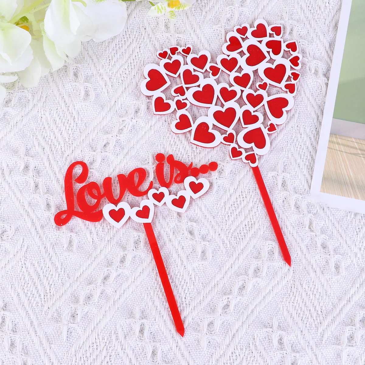 

6 Pcs Heart Cake Picks Premium Material Bright Design Wedding Cake Topper Birthday Party Dessert Decor LOVE Topper Cupcake