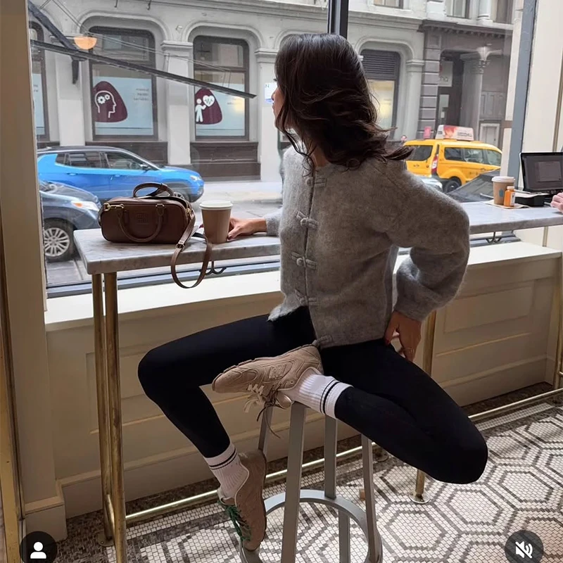 Elegant Knit Grey Women Cardigan Fashion Long Sleeve Button O-neck Female Knitwear 2026 Autumn Winter Fashion Lady Sweater 22 S3bda341bb65b40358f51359976cddbcb4