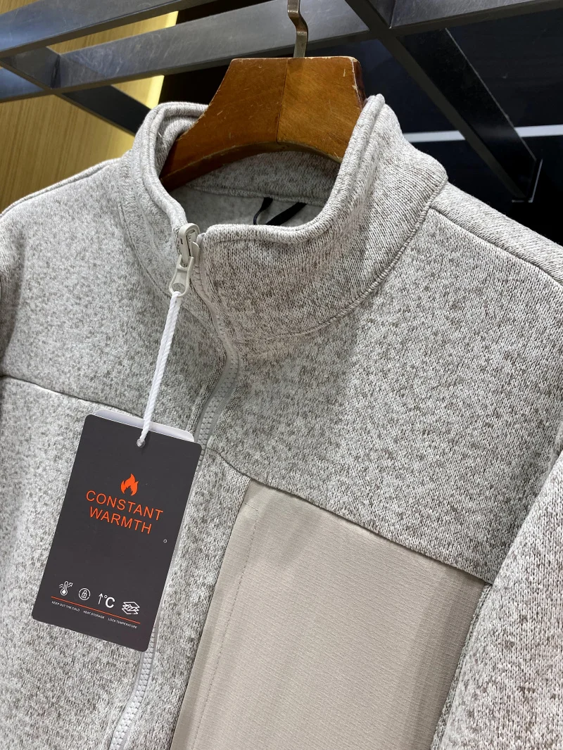 

Thiened Knitted Stand Collar Jaet for Men Warm Fce Inner Stand Fit Casual Sle Polyester Fiber Long Sve Coat