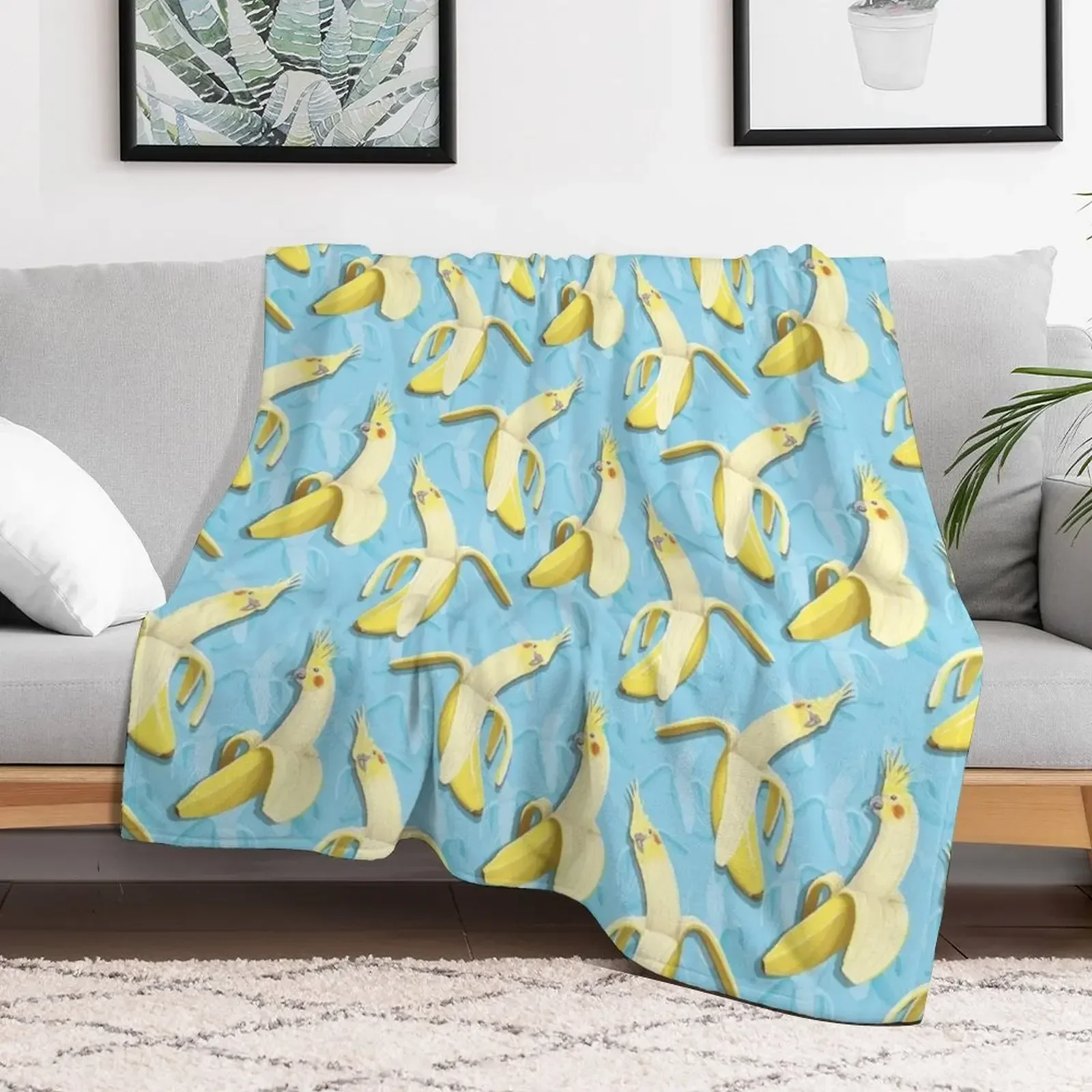 Bananaaaa! - Cockatiel Banana Pattern Throw Blanket Flannel Fabric Blankets Sofas Of Decoration Blankets