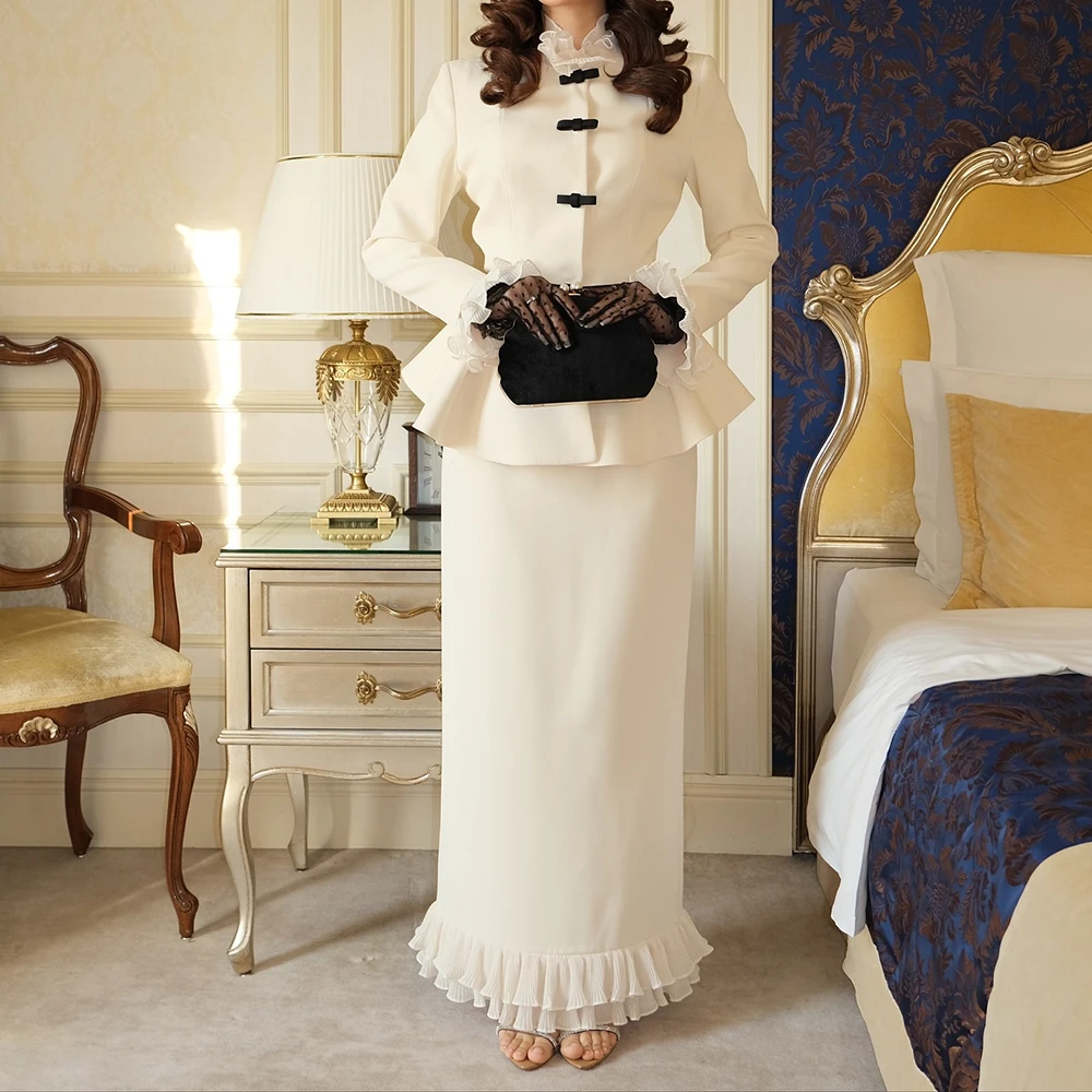 

Customized Straight Evening Dresses Ankle-length High-neck Full Sleeve Prom Gown Fashion Ruched Sashes Simple Draped Party Gown