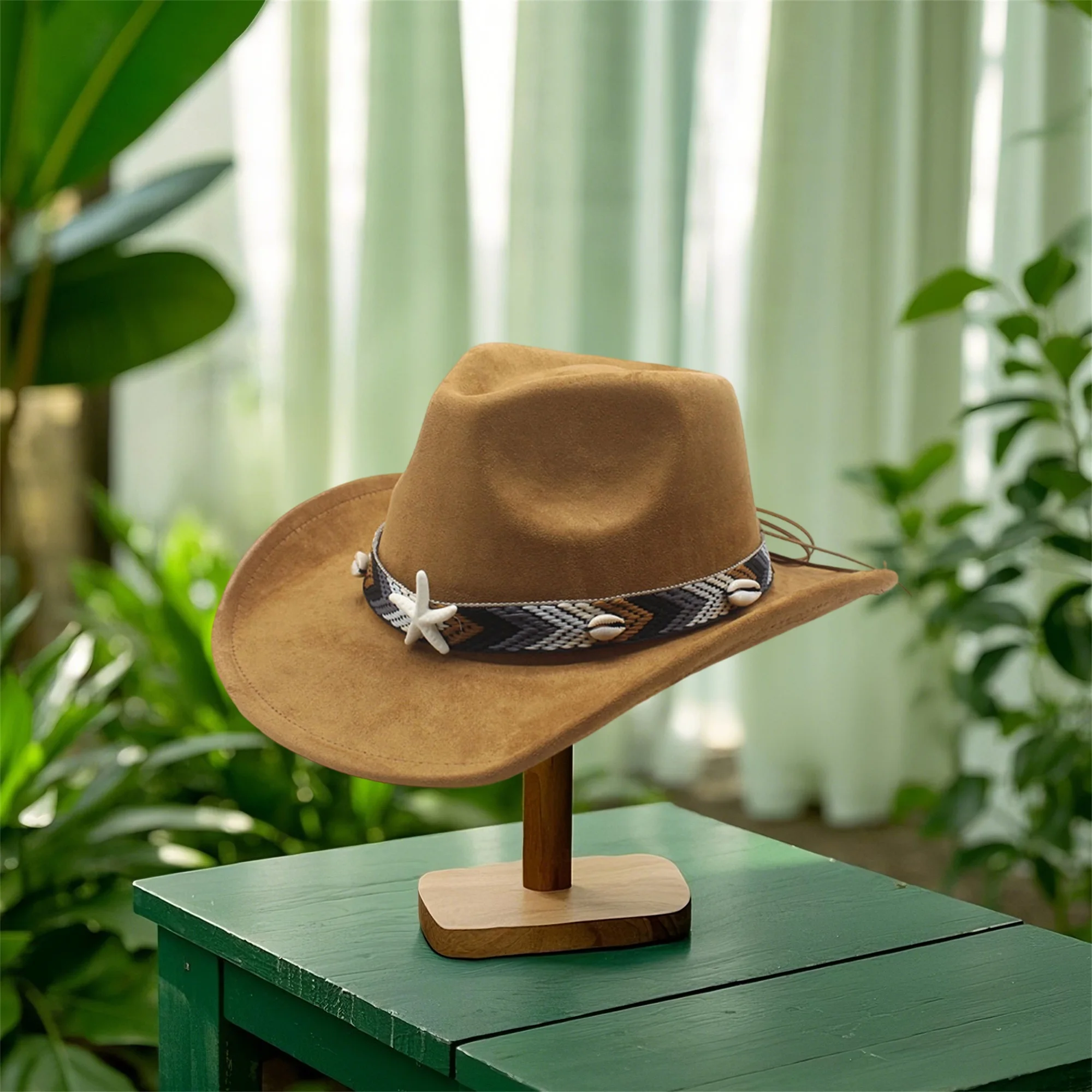 Chapeau de cowboy de style vintage pour casquette Fedora rétro unisexe avec coquille de conque et embellissements d'étoile de mer