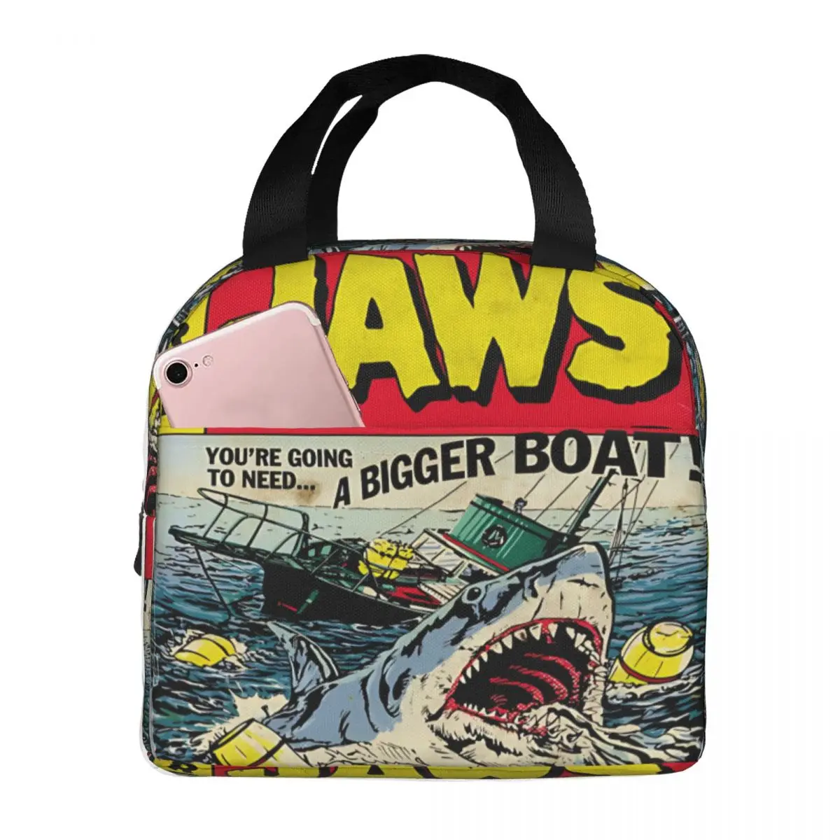 Jaws Comic Book Cover Insulated Lunch Bag Cooler Bag Lunch Container Large Tote Lunch Box Men Women School Outdoor
