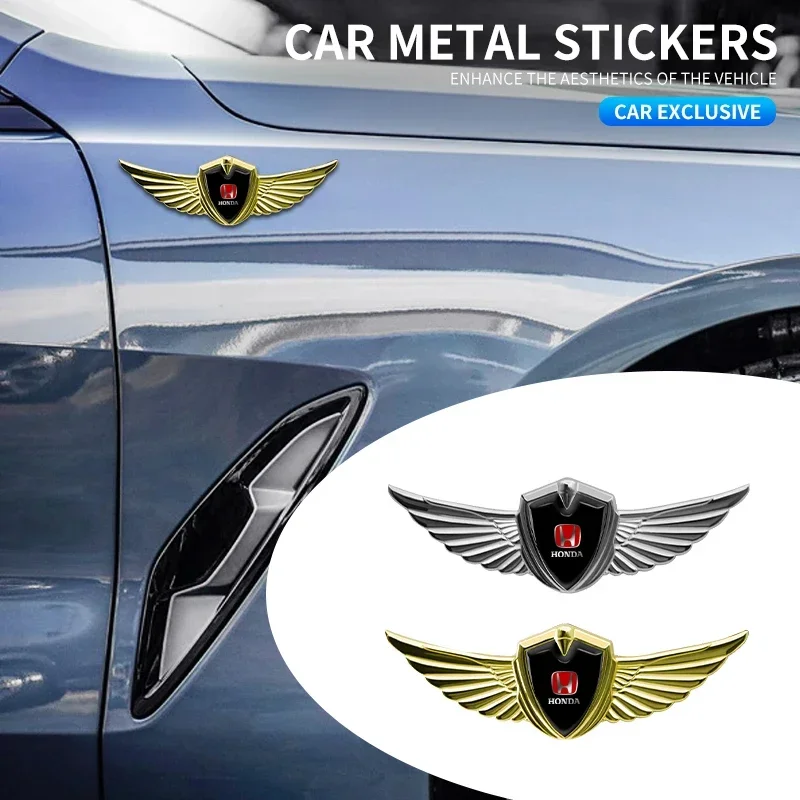 3D Metal Car Wing Styling Body Trunk Decor Sticker Badge Accessories For Honda TYPER Civic XR-V HR-V CRV Fit Accord Brio Odyssey