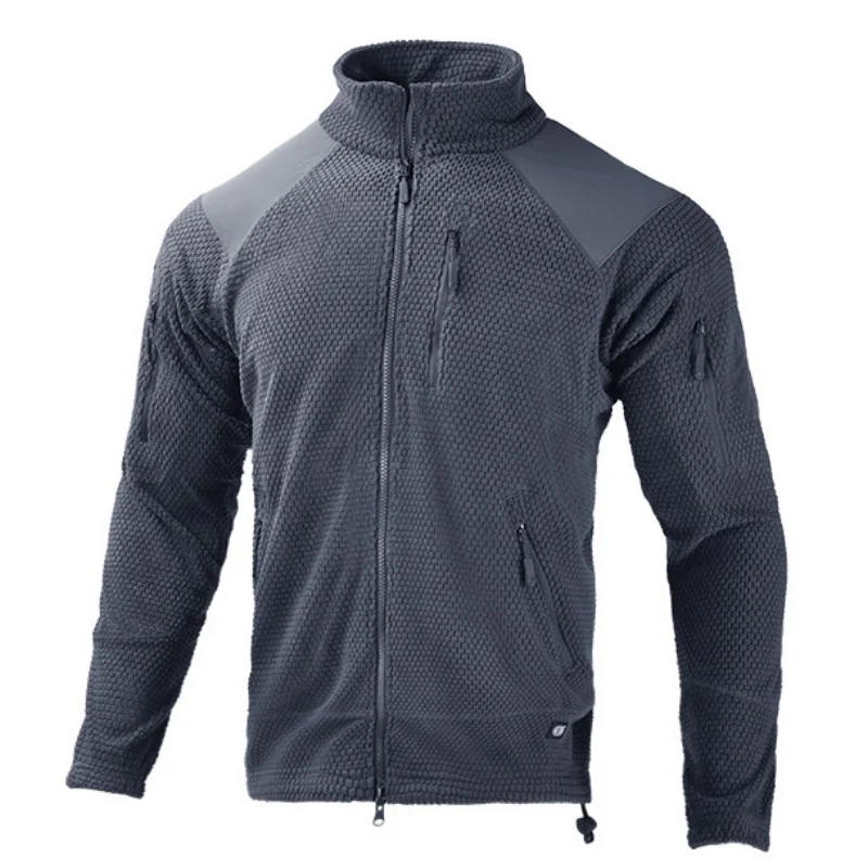 Męska kurtka polarowa jesienno-zimowa ciepła z wysokim kołnierzem, sweter, podszewka do płaszcza, odzież outdoorowa, sportowa, trekkingowa, taktyczna, do wspinaczki. — 2