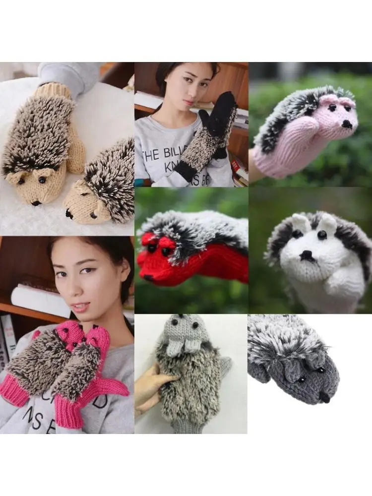 AliExpress Hedgehog Gloves Warm Knit Outdoor Cycling Full Finger Mittens for Women