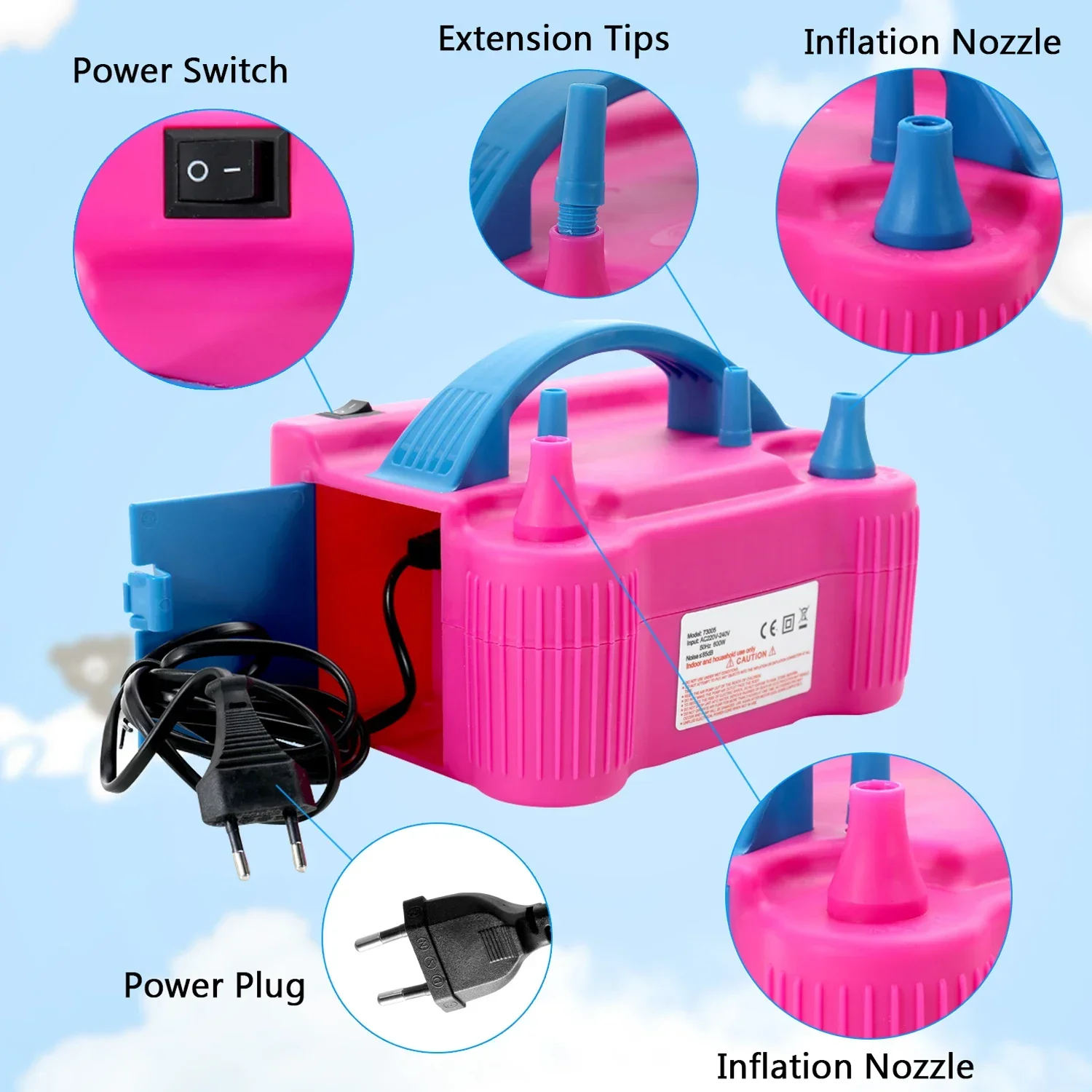 

2 Nozzle Electric Blower Pump Power Inflator Balloon Inflatable Portable High Fast Air