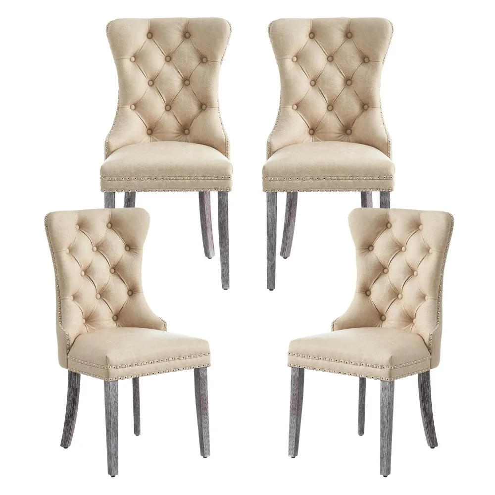 Leather Dining Chairs Set of 4, Upholstered Dining Chair with Nailhead Trim and Solid Wood Legs, Luxury Wingback, Customized