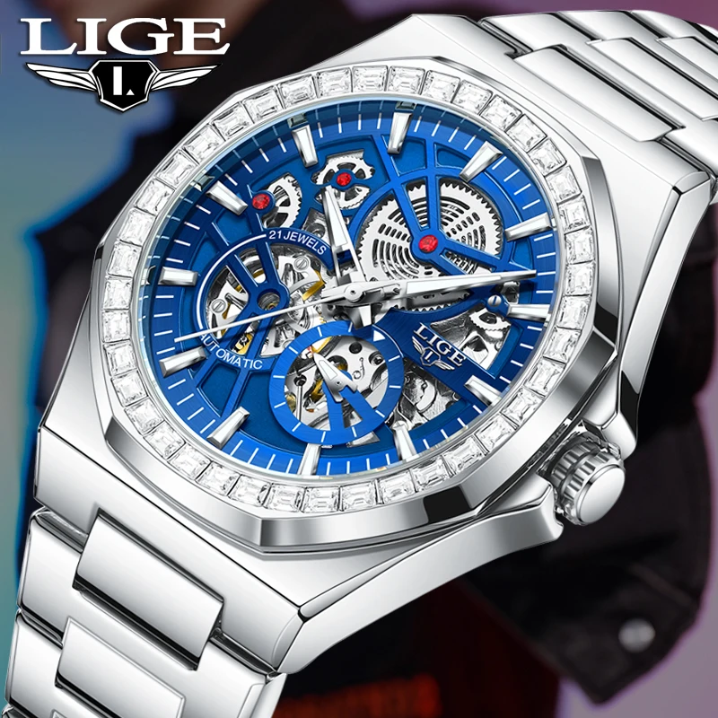 LIGE 2026 ساعات آلية للرجال قمة الموضة الفاخرة التلقائي ساعة رجالي مقاوم للماء مضيئة توربيون ساعة اليد Reloj Hombre