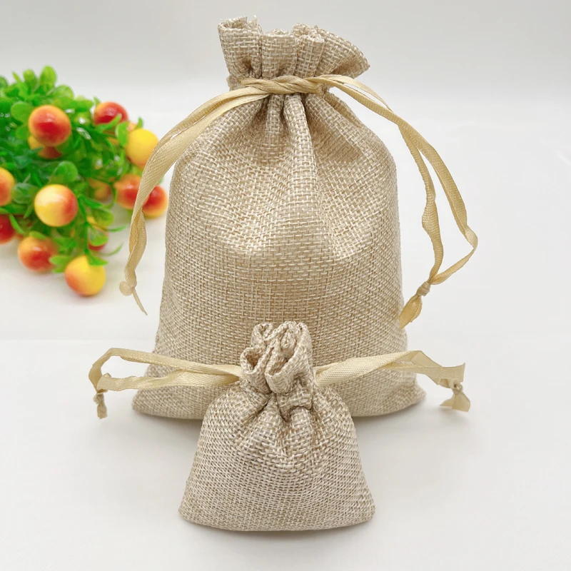 

500pcs Ribbon Rope Jute Storage Bags Drawstring Christmas Gift Bags Linen Burlap Jute Pouch Webbing Gifts Packaging Bag Jute Bag