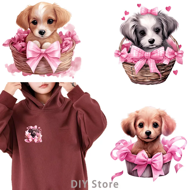 Bow knot puppy dtf Heat Transfer iron on transfer for clothing transfers ready to press Heat Transfer On Clothes Iron On Patches