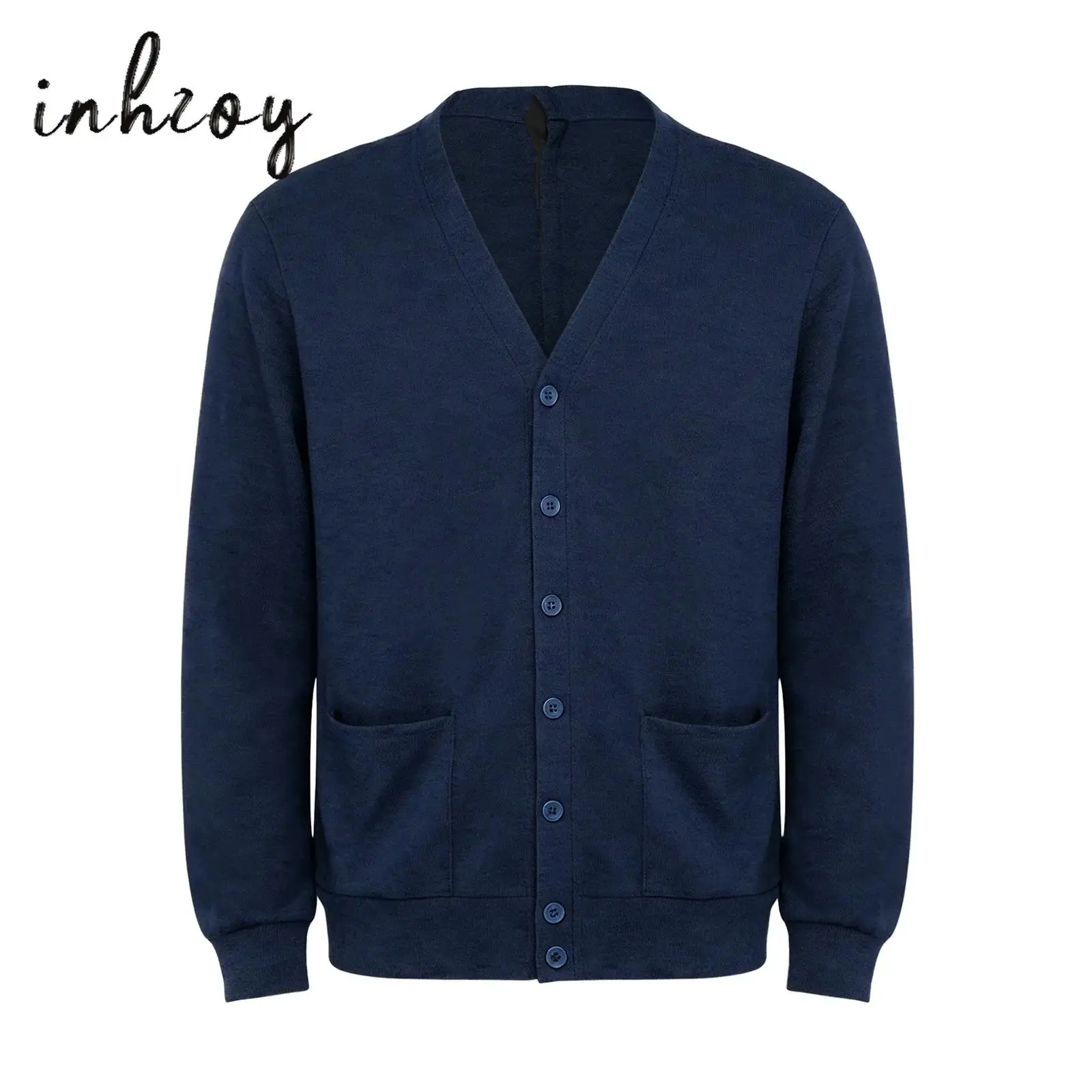 Men Elderly Disabled Adaptive Cardigan Special Needs Clothes V Neck Front Back Button-down Long Sleeve Knitted Shirt Outerwear