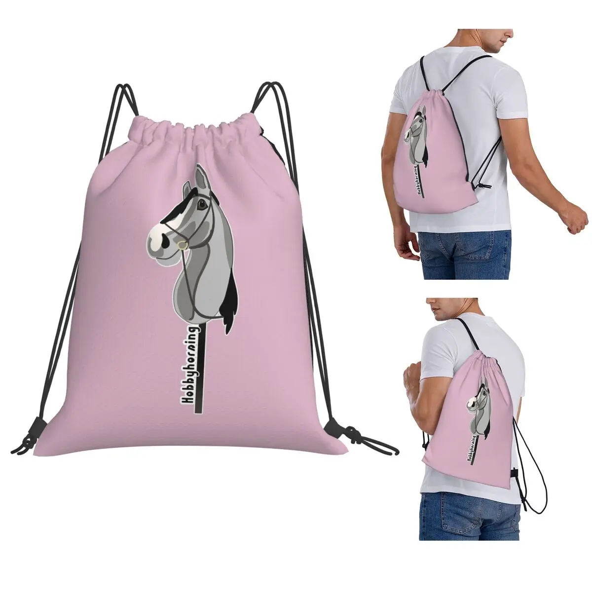 Hobby Horse Hobby Horsing Backpacks Portable Drawstring Bundle Pocket Sports Bag Book Bags for Travel Students