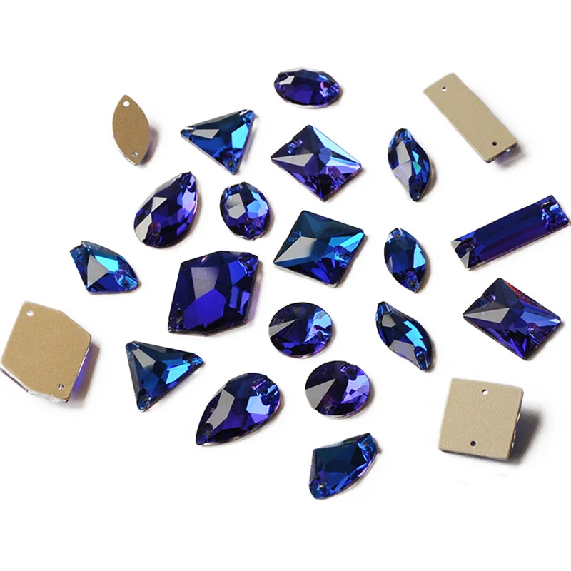 All Sizes Shape Capri Blue Drop Sew On Strass Crystal Stones Flatback Sewing Rhinestones For Garment Dress Needlework