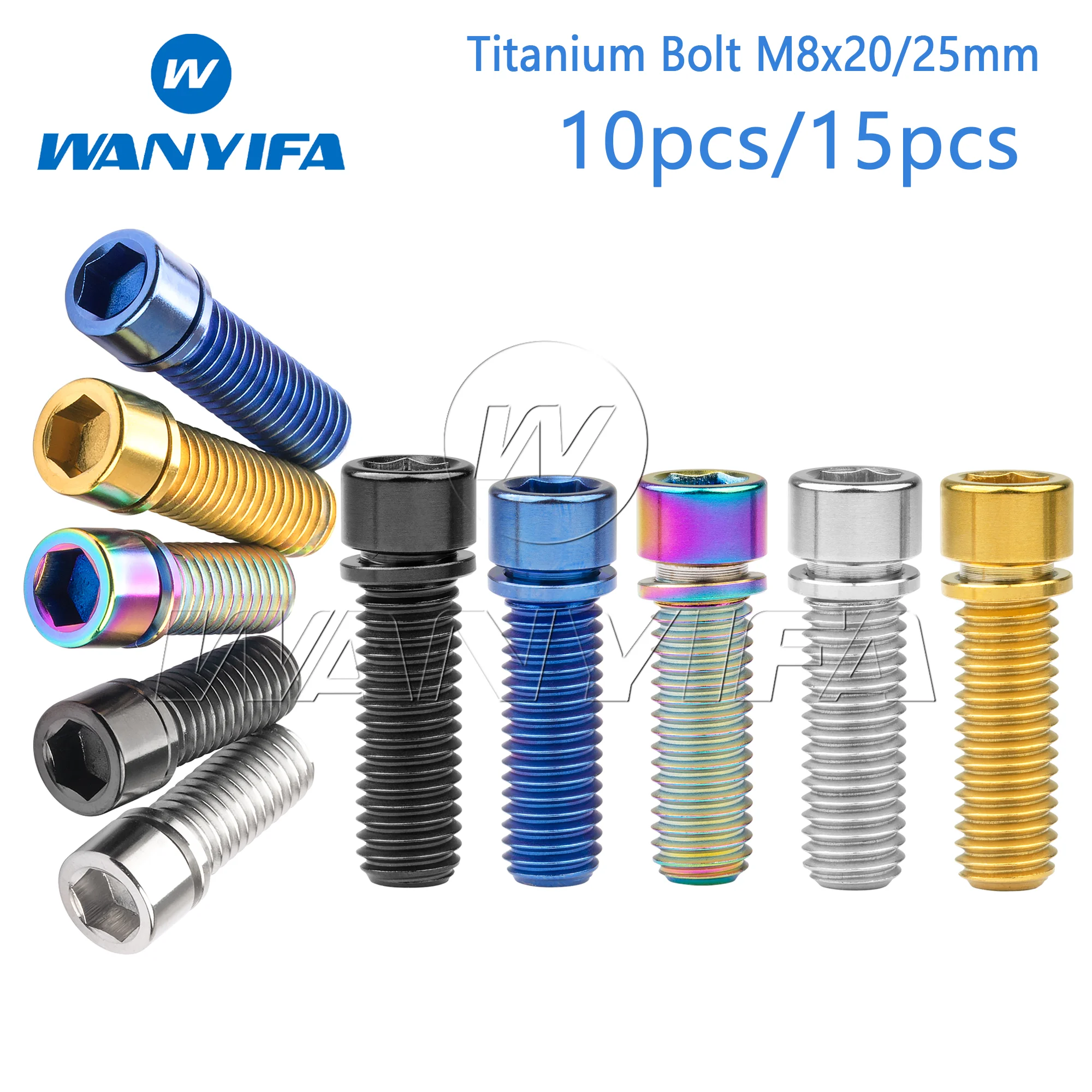 

Wanyifa Titanium Bolt M8x20/25mm Hex Head with Washer Screws for Bicycle BMX Stem Cycling 10/15PCS