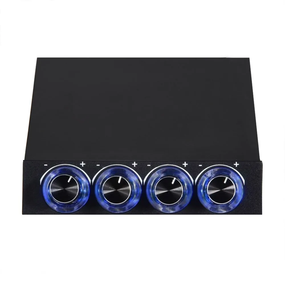 

4-канальный контроллер скорости вентиляторов с независимыми поворотными ручками, 3,5-дюймовый контроллер для вентиляторов ПК с синей LED-подсветкой