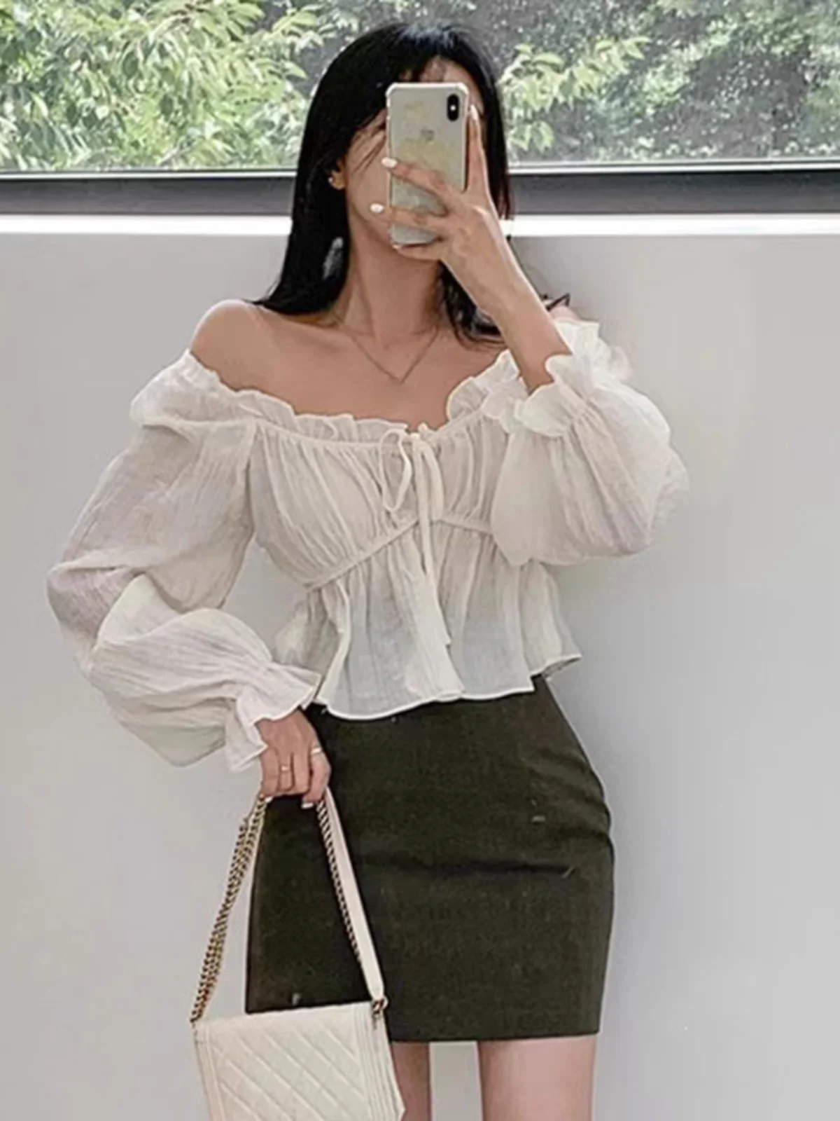 

Шикарный женский топ Long Sve irt Dstring Sweet Design в Корейском стиле с V-образным вырезом на пуговицах, свободный крой или длина, топ Bell Sve