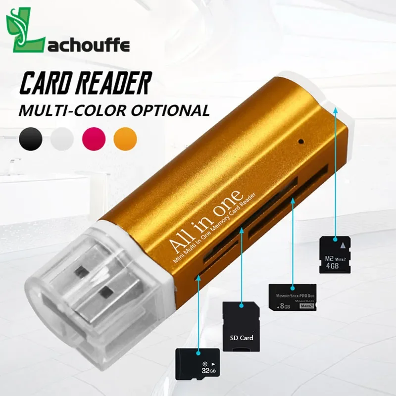 Top selling USB Flash Reader colorful USB 2.0 All/Multi in 1 Memory Card Reader Adapter For Micro SD SDHC TF M2 MMC best Gifts