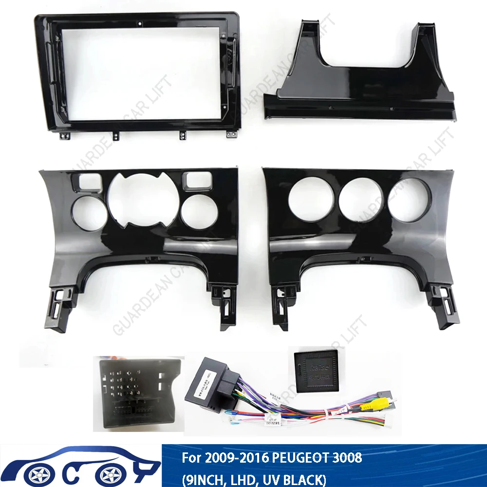 9INCH, LHD Car Radio Fascias For 2009-2016 PEUGEOT 3008 Android Stereo Frame Player 2 Din Head Unit Panel Dash Trim With cable