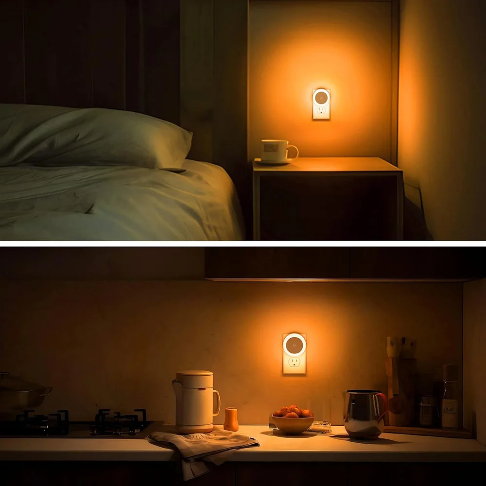 LED Night Light Smart Night Sensor Round Plug in Wall Night Lamp Bathroom Home Kitchen Hallway Staireway Bedroom Nightlight