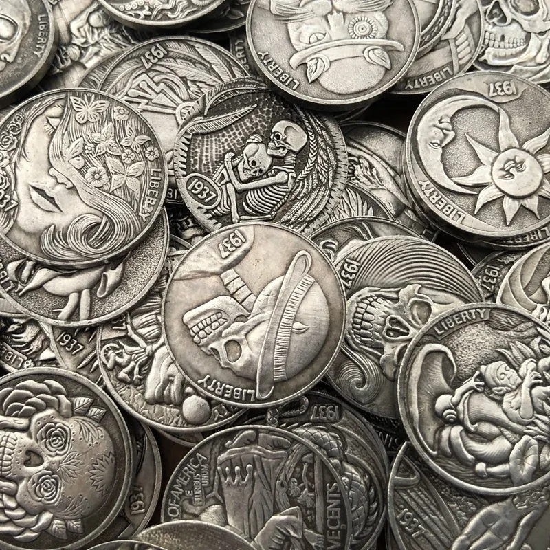 21MM Antique Silver Coin Skull Buffalo Wanderer Commemorative Coin 1937D Tripod Home Collection Crafts Gift for Friends
