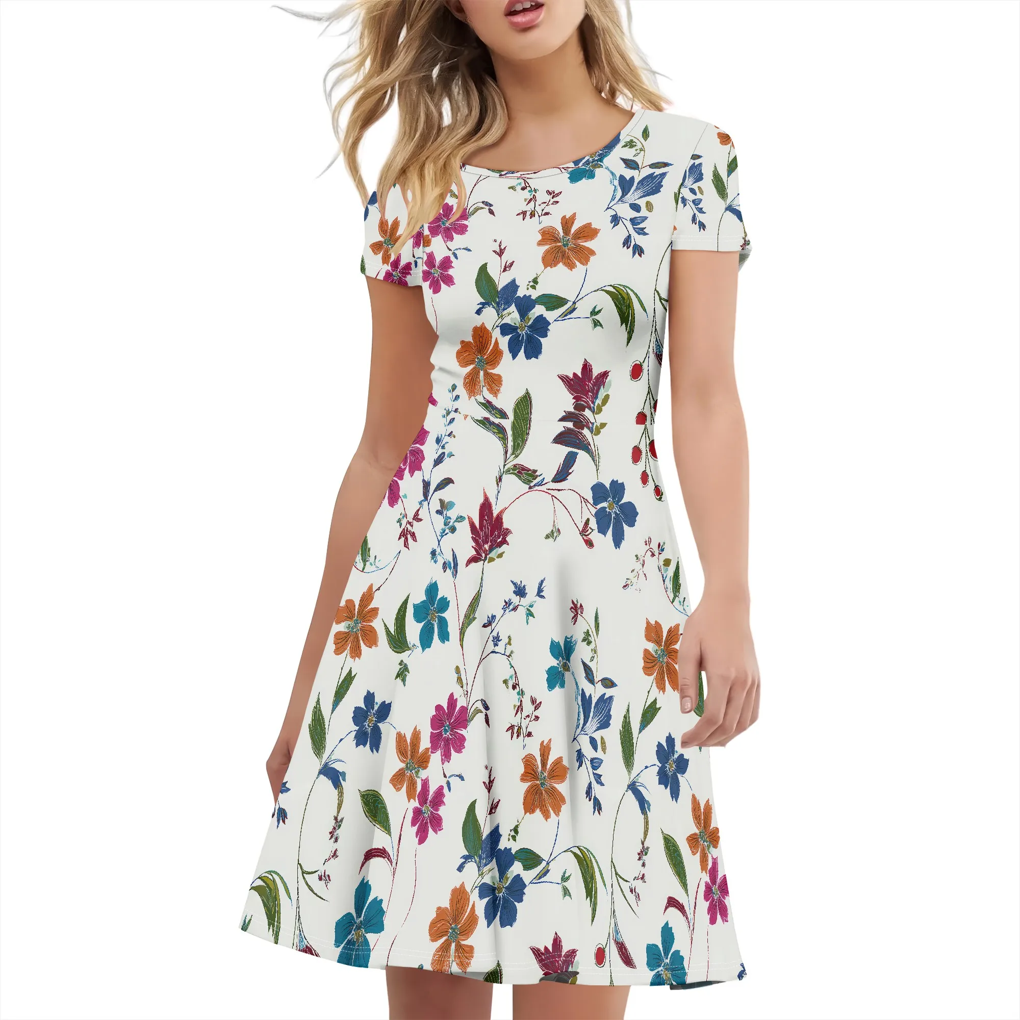 サマードレス女性用カジュアルTシャツ半袖ドレススイング流れるビーチ休暇サンドレス