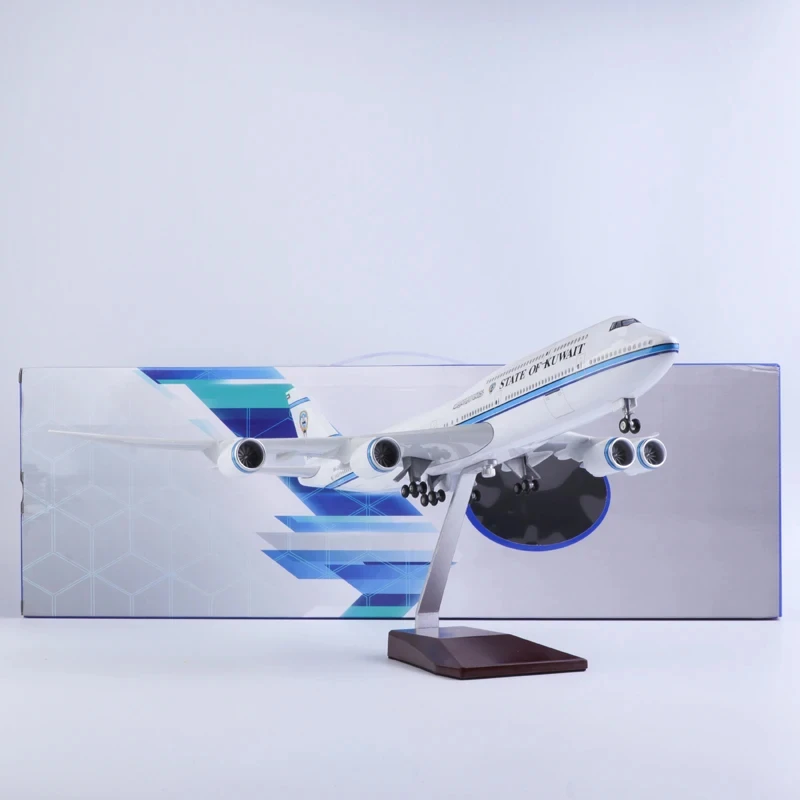 1/150 Scale Model State Of Kuwait Airways B747-8 Airplane Airline With Light Resin Plane Collection Display Decoration Gift