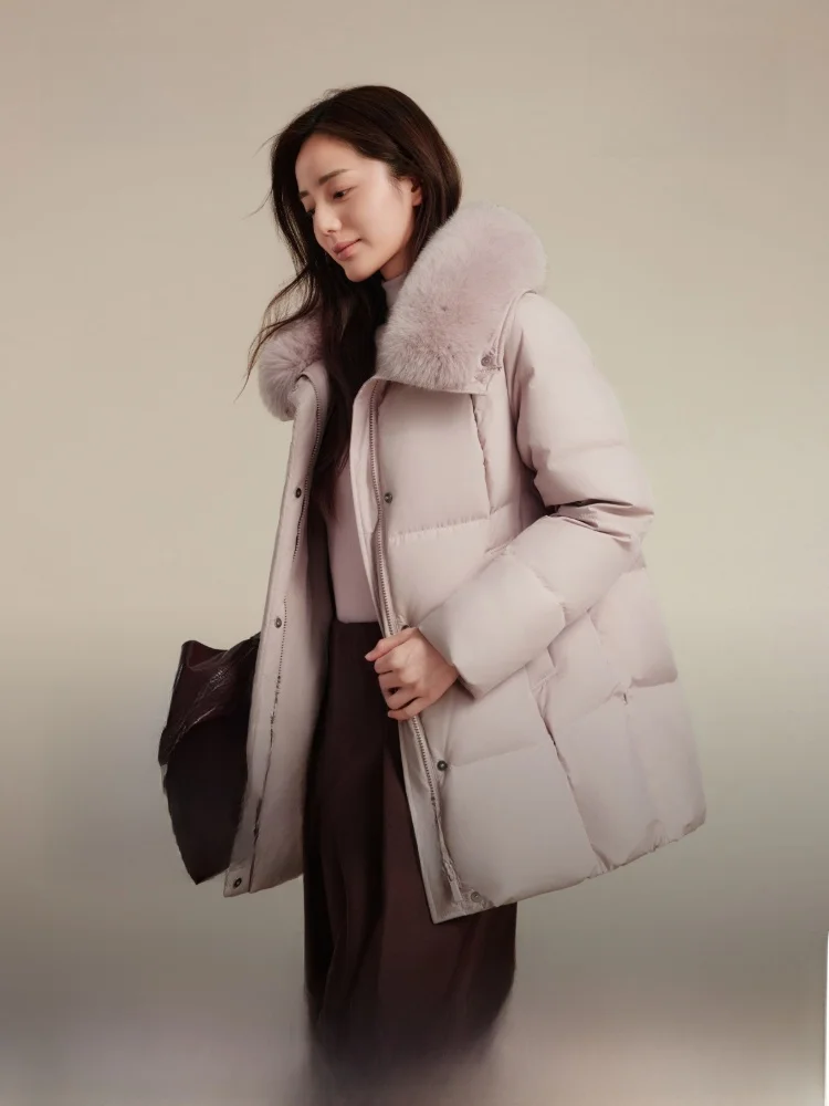 

Elegant Fur Collar down Jacket Bosideng Women's Fashion Sweet Style Thickened Warm City Casual Long Sleeve Zipper Coat