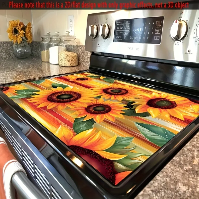 Sunflower Field Stove Top Cover Vibrant 2D Polyester Non Slip Mat for Cooktop Protection Home Decor Heat Resistant Pad