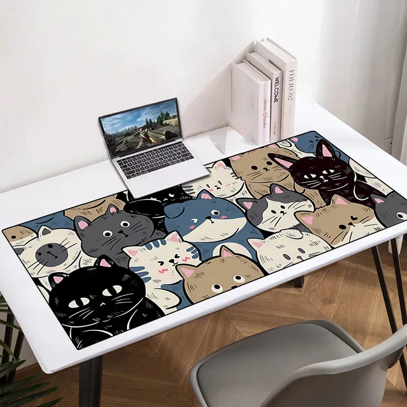 Alas meja kucing estetika Mausepad Mouse Aksesori game Gamer kabinet Deskmat diperpanjang bantalan Mouse alas Keyboard Pc Anime bantalan