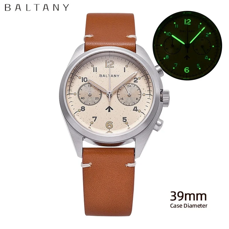 Baltany Luxury Retro Men's Multifunction Quartz Watch 6BB Military VK64 AR Sapphire Crystal 50M Waterproof Wristwatch