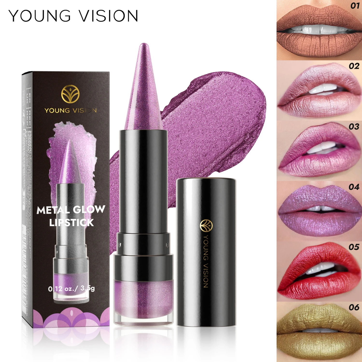 YOUNG VISION 7 colors metallic matte pearl fine glitter diamond lipstick long-lasting easy to color non-stick cup lip gloss