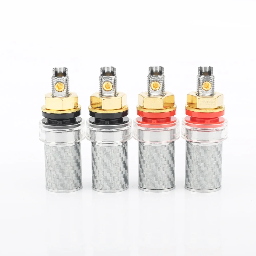 

Factory Directly Offer 4pcs Rhodium Plated Carbon fiber Amp Speaker Terminal Binding Post
