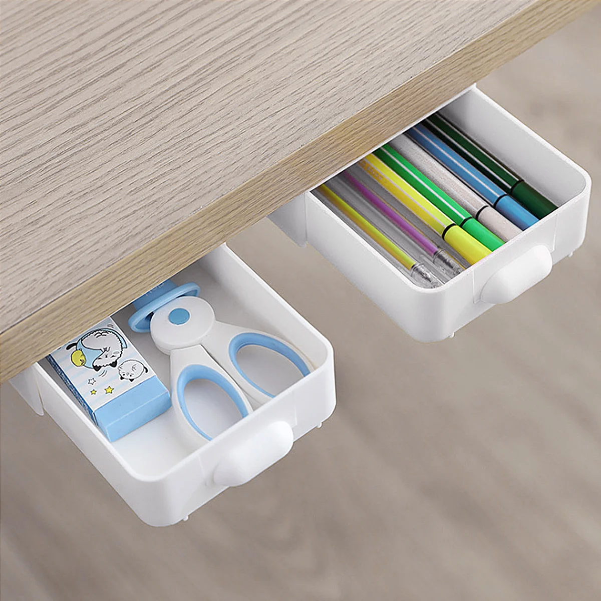 

2pcs Drawer Tray Hidden Organizer Premium Abs Acrylic Adhesive Storage For Under Bed Kitchen Living Room Bedroom Desktop Space