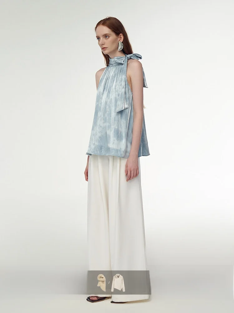 

Original Design Blue adient Dyed Satin Ne Hanging Vest Loose Fit Women's Outerwear Summer 2023 Casual Comfortable Tank Top