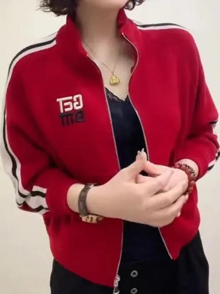 Casual Baseball Jacket Women's Spring Autumn Short Zipper Stand Collar Large Size Short Statured INS Trendy Top Coat