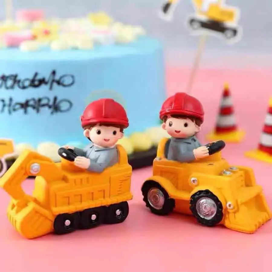 1 Stück Kreative Cartoon-Harz-Bagger-Bulldozer Kuchendekoration Baufahrzeug Geburtstagsparty Backzubehör – Detail 2