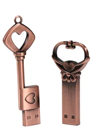 Metal Love Heart Key USB 2.0 Flash Drive Creative Gifts Pen Drive Real Capacity Memory Stick 64GB/32GB/16GB/8GB U Disk