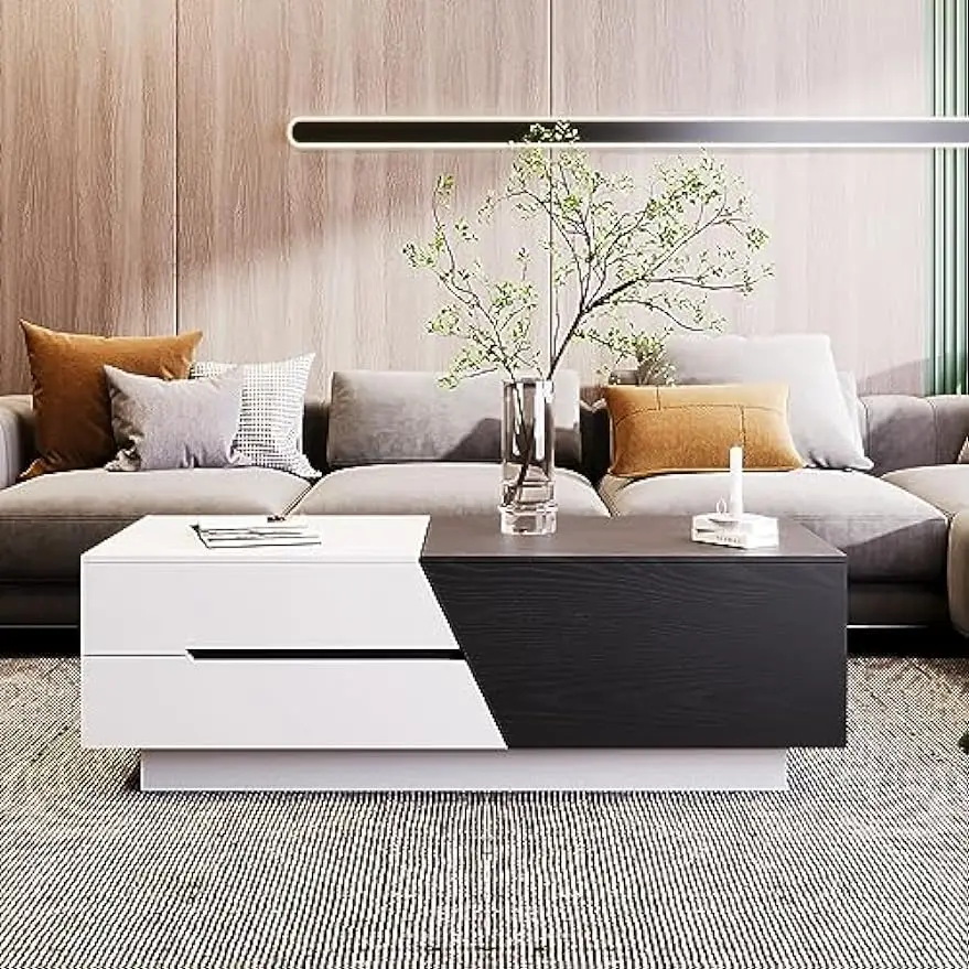 Coffee Table Extendable Sliding Top for Living Room with 2 Drawers+2 Mobile Boxes