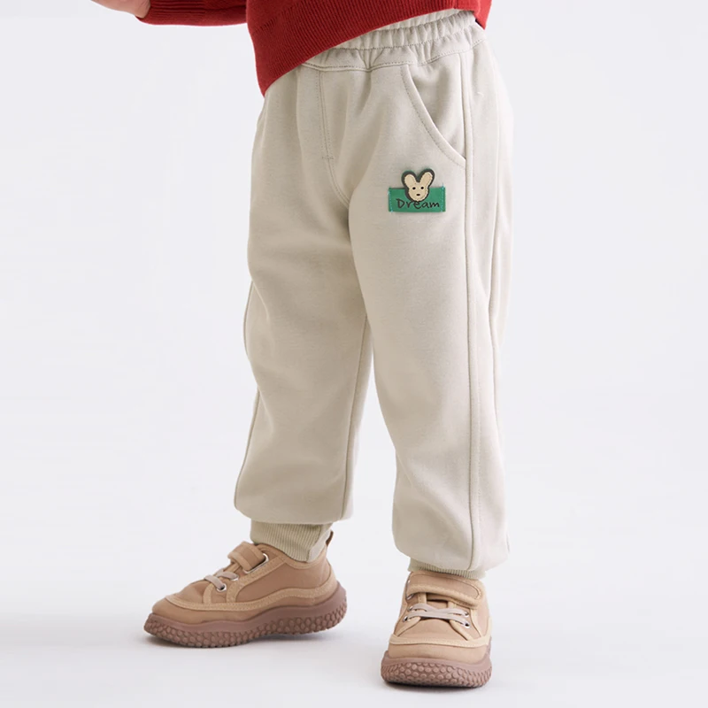 

Детские флисовые джоггеры OUYUN из смесового хлопка, теплые спортивные брюки с эластичным поясом, повседневные штаны, 90-130 см