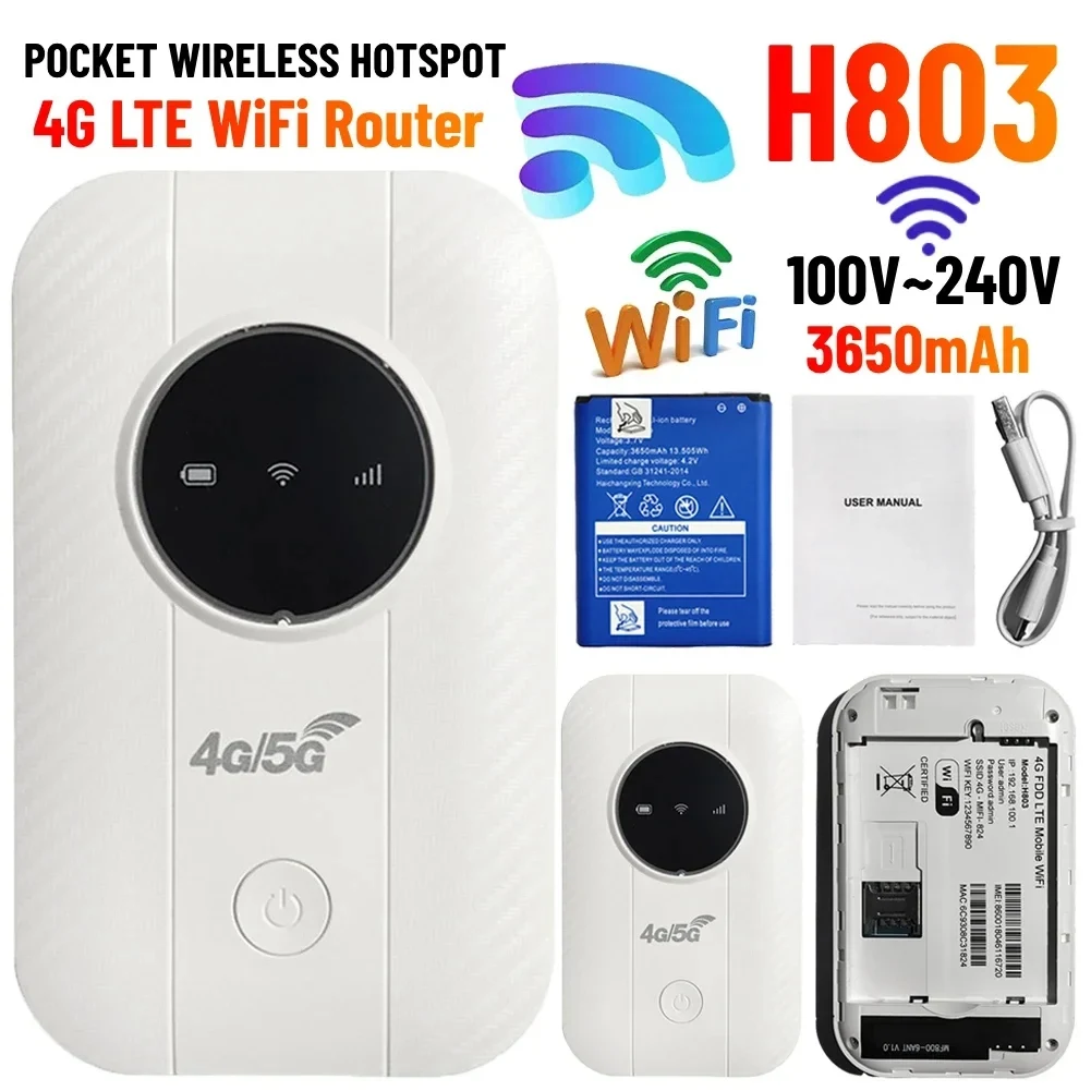 H803 4G LTE Mobile WiFi Router 3650mAh 150Mbps WiFi Modem Up to 10 Users with SIM Card Slot Wireless Router for Travel XY