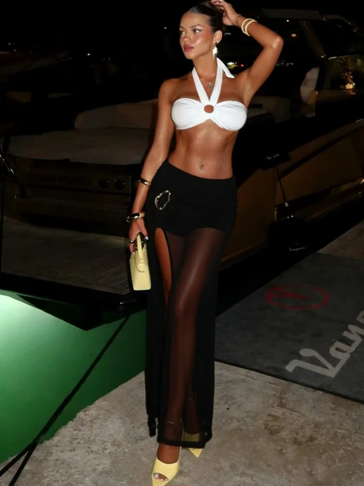 

Длинные юбки Whatiwear Wild для женщин: сетчатые, с пэчворком, рюшами, эластичной талией, металлическим декором, высокими разрезами, для вечеринок, подчеркивающие фигуру