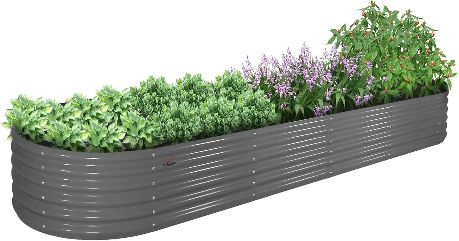 

12X3X1.5 ft Galvanized Raised Garden Beds Outdoor, Oval Extra Large Metal Planter Box for Planting Vegetables Flowers Herb, Anti