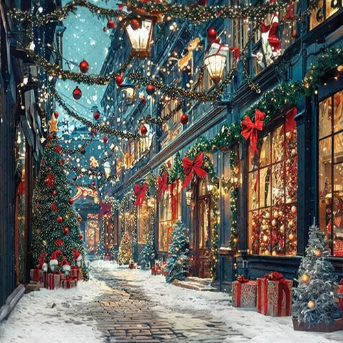 Mehofond Photography Background Winter Christmas Shop Windows Street Xmas Tree Kids Family Portrait Decor Backdrop Photo Studio