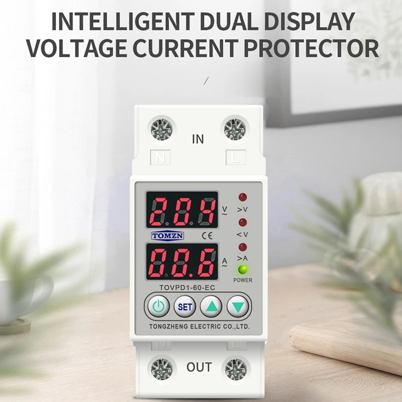 5X Din Rail Dual Display Adjustable Over Voltage Current And Under Voltage Protective Device Relay 40A 220V 230V