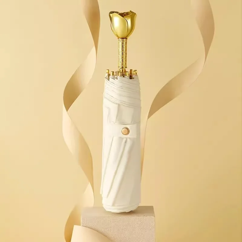 

Высококачественный роскошный зонт с розовой ручкой для девочек, высококачественный зонт двойного назначения в солнечной и дождливой погоде, ретро-зонт с розой и закатом