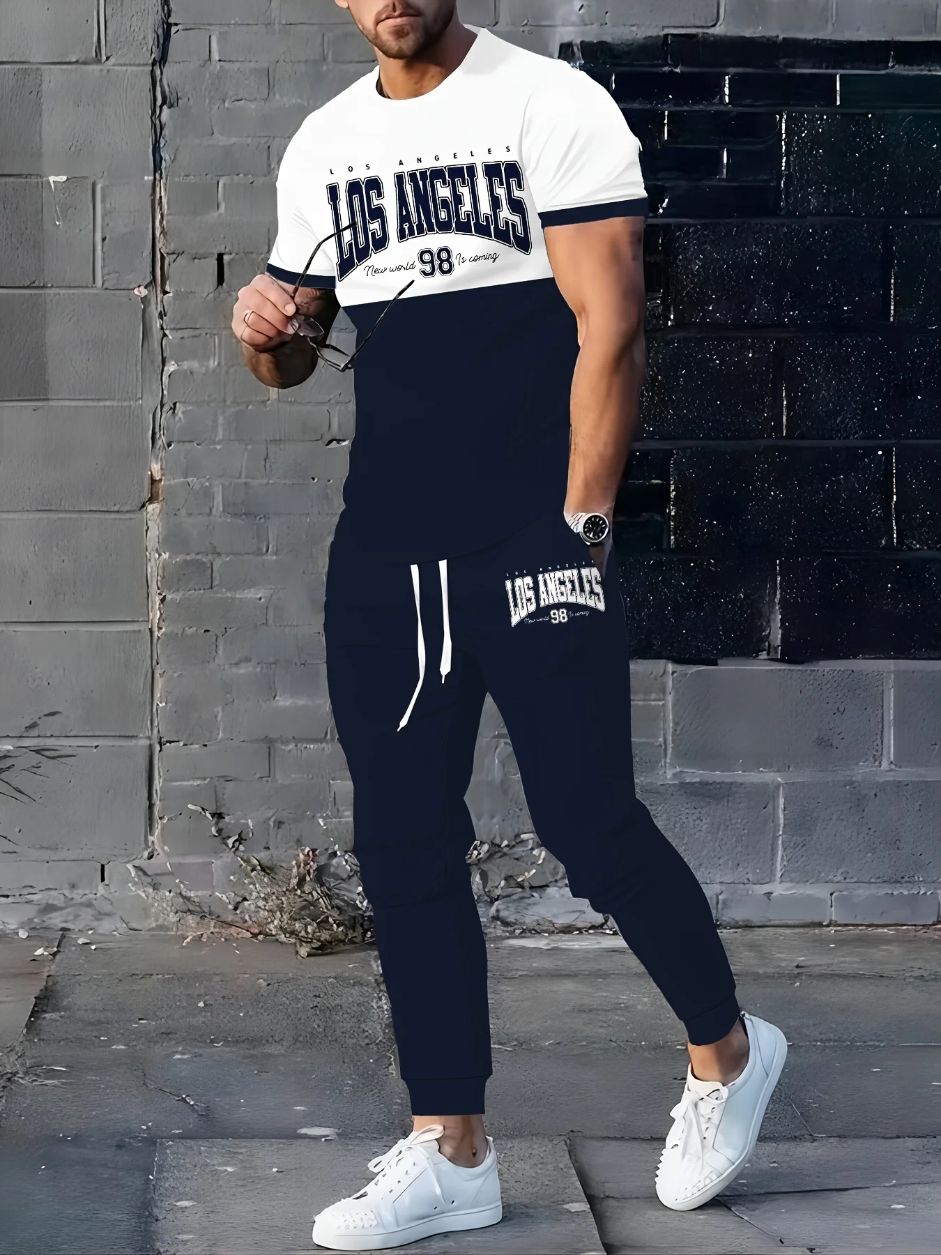 

2025 Summer New Men's Set 3D Los Angeles 98 print Casual Fashion Outdoor sportswear